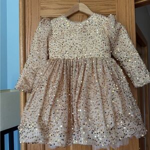 EUC Mia Bella Gold Long Sleeve Mini Special Occasion Dress Size 6
